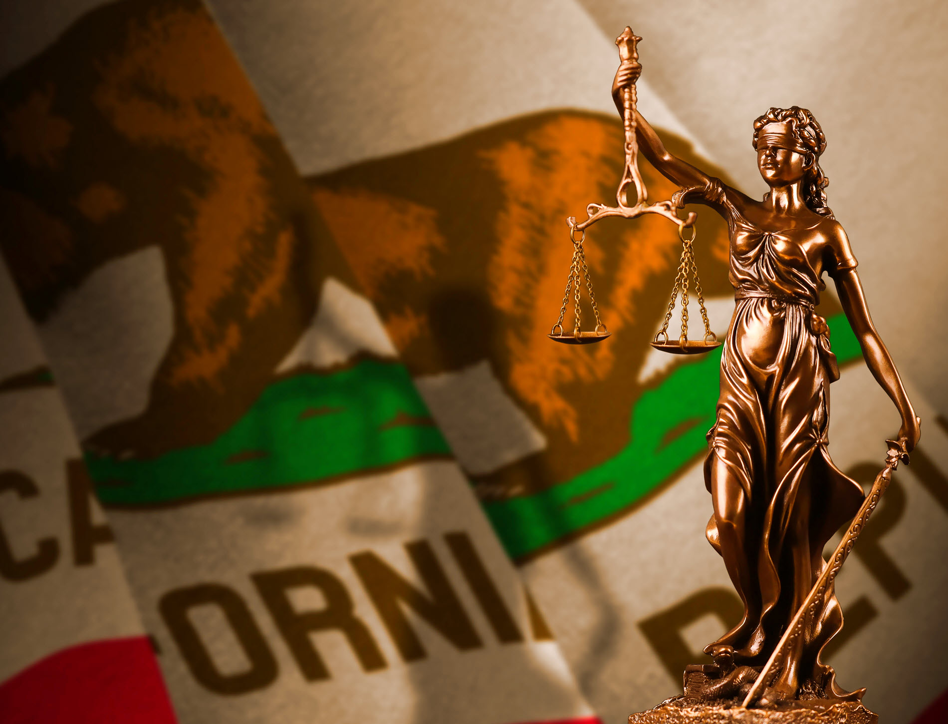 California state flag with Lady Justice website