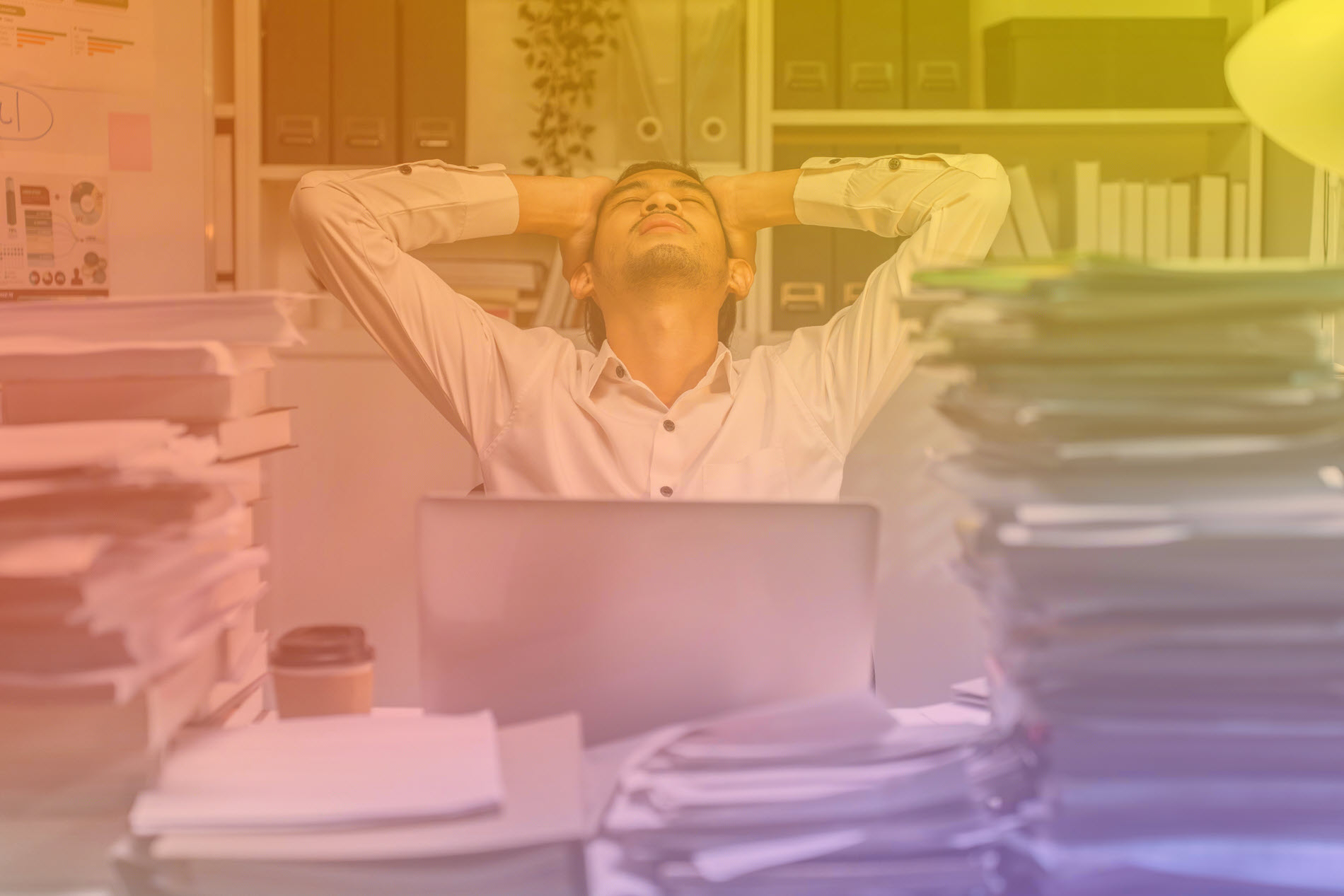 business man paperwork laptop website