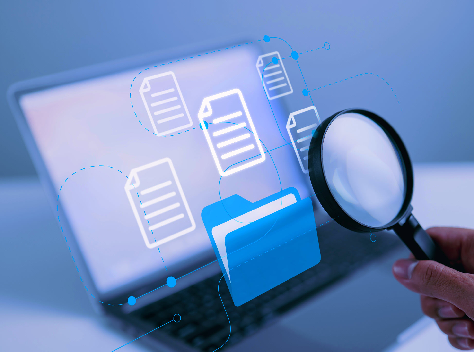 e discovery magnifying glass laptop files website