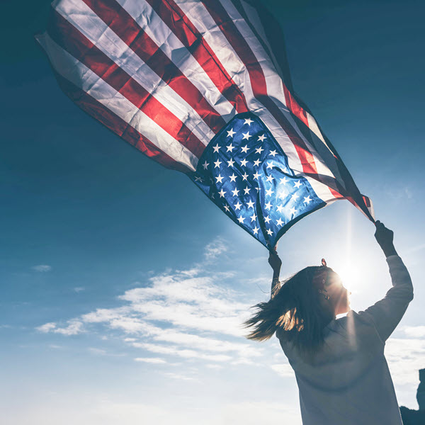 young woman with American flag square